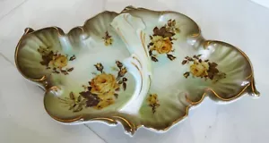 MARCATO RARO antico vassoio in porcellana francese Sevres con manico e accento oro - Foto 1 di 7