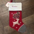 NWT Pottery Barn Nordic Reindeer Red Wool Red Christmas Stocking mono Madeline