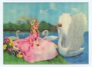 Mädchen sitzend mit Schwänen 3D Postkarte - Bild 1 von 2