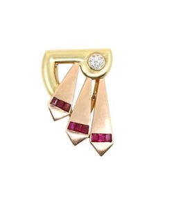 Cartier 14k Yellow & Rose Gold Diamond Ruby Clip - Picture 1 of 11