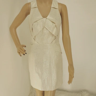 TOPSHOP / IVORY GOLD RACER BACK JACQUARD ORIGAMI FORMAL SILK DRESS SIZE:  4 NWT - Изображение 1 из 4