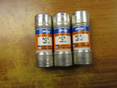 FUSIBLE AMP-TRAP FERRAZ SHAWMUT (LOTE DE 3) 4A, 600V, CAT# AJT4... VO-19M Foto 1 de 4