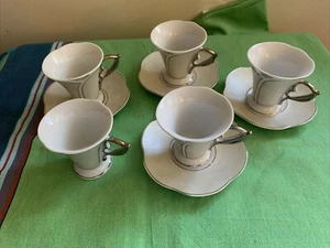 T. BAVARIA GERMANY DESIGN DEMITASSE 5 cups 4 saucers Silver Trim - Picture 1 of 12