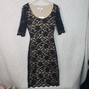 Belle Badgley Mischka Lace Dress Women's 2 Black Nude Cocktail Elegant Formal - Picture 1 of 11