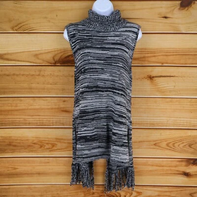 New York &Co Turtleneck Sweater Women L Gray Stripe Sleeveless Open Back Stretch - Image 1 of 4