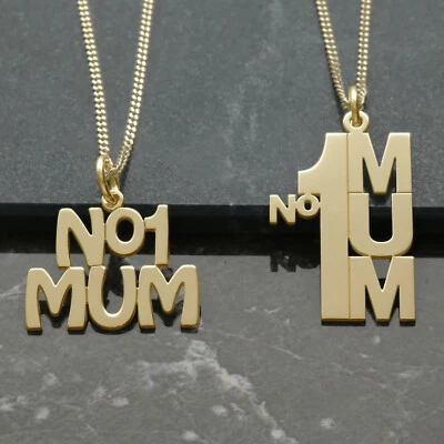 9ct Gold Plated No1 Mum Pendant Necklace Chain Charm Mothers Day Birthday Gift - Image 1 of 2