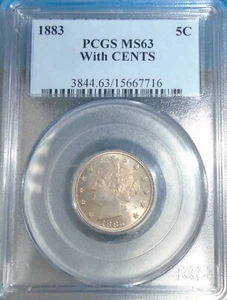 1883 With Cents Liberty Nickel, PCGS MS63 Liberty V 5c Has Toning - Picture 1 of 8