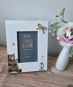 Brown bear hand decorated shabby chic Photo Frame/4x6/home decor/new baby/gift - Picture 1 of 1