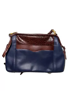 Vintage Leather Purse/Handbag Real Cowhide Leather Blue And Brown - Picture 1 of 7