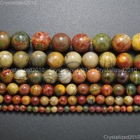 Natural Picasso Jasper Gemstone Round Loose Beads 4mm 6mm 8mm 10mm 12mm 14mm 16"