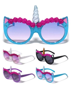 KIDS YOUTH GIRLS CAT FACE UNICORN HORN SUNGLASSES RETRO DESIGNER FASHION CUTE - Picture 1 of 7