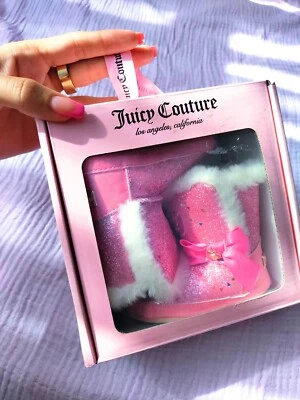 ✨ NEW SIZE 3 (6-9 MO) JUICY COUTURE PINK SPARKLY FUR BOOTS PINK BABY BOOTS✨ - Image 1 of 4