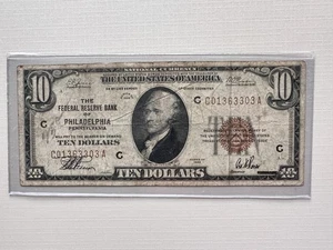 ESTATE 1929 $10 Federal Reserve Bank of Philadelphia Brown Seal Note - Picture 1 of 9