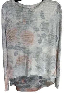 Suéter Top Sioni Talla Mediana M Blanco Rosa Azul Floral Blusa Capa Dobladillo Túnica Foto 1 de 4