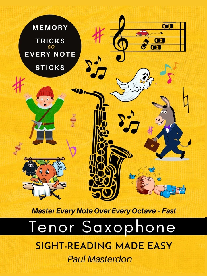 Tenor Sax Sight-Reading Made Easy Cartoon Note Heroes Color Logic & Memory Hacks - Image 1 of 1