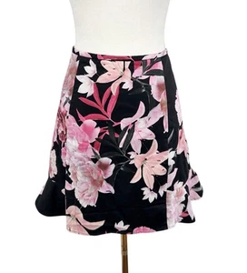PORTMANS Women's Black Pink Floral Flutter Above Knee Lined Short Skirt Size 14 - Picture 1 of 10