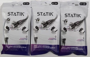 3-PK STATIK 360 Universal Magnetic Rotating 6ft Charge Cables USB-C Micro-USB ++ - Picture 1 of 6