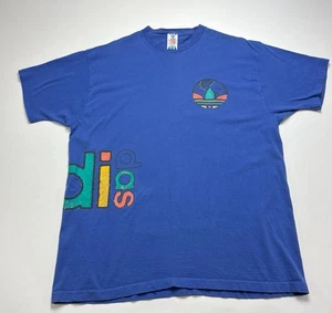 VINTAGE Adidas Shirt Uomo XL Blu Mondo Calcio Maglietta Manica Corta Made in USA - Foto 1 di 7