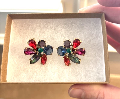 Hermosos aretes de oro con piedra multicolor con racimo de cristal firmados por J Crew de 3/4" Foto 1 de 4