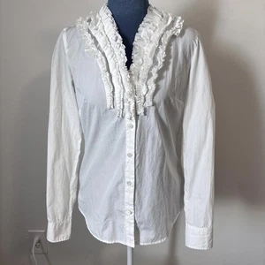J.Crew Smoking-Bluse mit Rüschen weiß 100 % Baumwolle Y-Ausschnitt 0 - Bild 1 von 5