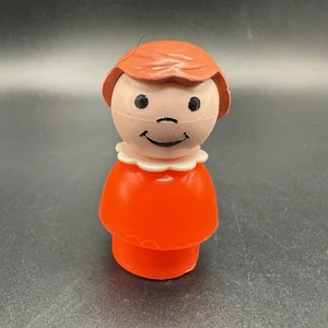 Vintage Fisher Price Little People Plastic Girl Red orange Body & Brown Hair - Picture 1 of 6