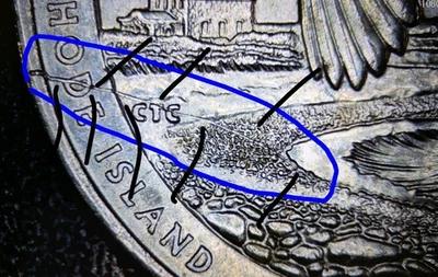 2018-P 25c ATB Block Island Quarter DIE CRACK error & Die Break Error Rare CRACK - Image 1 of 4