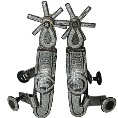 1900 年代早期 925 银双座墨西哥 Espuelas de Charro 马头马刺 — 第 1/4 张图片