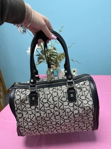 Calvin Klein Satchel Boston Bag Black and Tan - Picture 1 of 12