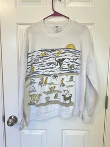 Vintage RARE Sweatshirt Jerzees Gr. L/XL 90s Michigan Rag Co Dogs Made In USA AIP - Bild 1 von 10
