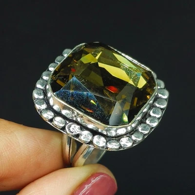 Natural Peridot Ring 925 Silver Stylish Jewelry, Ring Size-7.5 US - Image 1 of 4