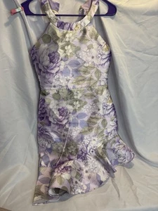 Lavender Floral Polyester Girls Dress With Ruffle - Picture 1 of 9