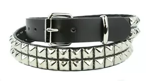 2 Row Pyramid Stud Black Leather Belt Punk Rock Goth Emo Grunge Alternative Club - Picture 1 of 23