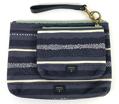 FOSSIL IVY 2 Piezas BOLSA MUÑECA Bolso sin asas Azul Viaje Cosméticos Set - Nuevo con Etiquetas Foto 1 de 4