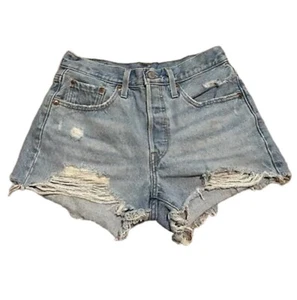 Pantalones Cortos Levi’s 501 Mujer Desgastados Botón Mosca Denim Corte Talla 27 Azul - Imagen 1 de 12