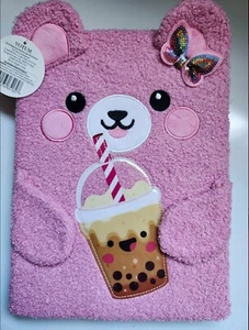 Large Girly Pink Fuzzy Bear Notebook Journal Diary Office Supplies - Picture 1 of 5