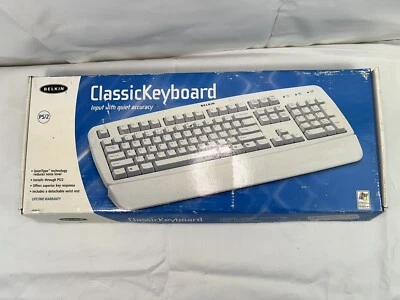 VTG Belkin Classic Keyboard Quiet Accuracy Hot Keys 5' Cord PS/2 NOS White - Image 1 of 4