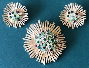 VINTAGE MARBOUX MARCEL BOUCHER RHINESTONE FLOWERS STARBUST PIN & EARRING SET - Bild 1 von 11