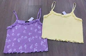 2x Ladies Size L Yellow & Purple DOTTI Shirred Summer Tops NEW* RRP $49.90 - Picture 1 of 4
