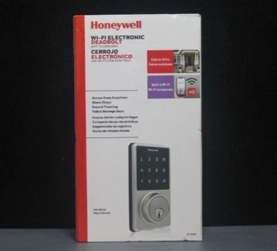 Cerraduras de puerta Honeywell Wi-Fi electrónica con pantalla táctil de cerrojo níquel satinado nuevas en caja Foto 1 de 4