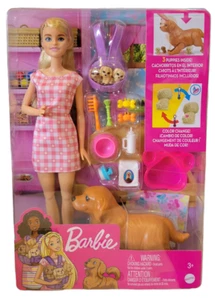 Barbie Puppe und Newborn Pups Spielset, Mama Hund 3 Welpen - Bild 1 von 1
