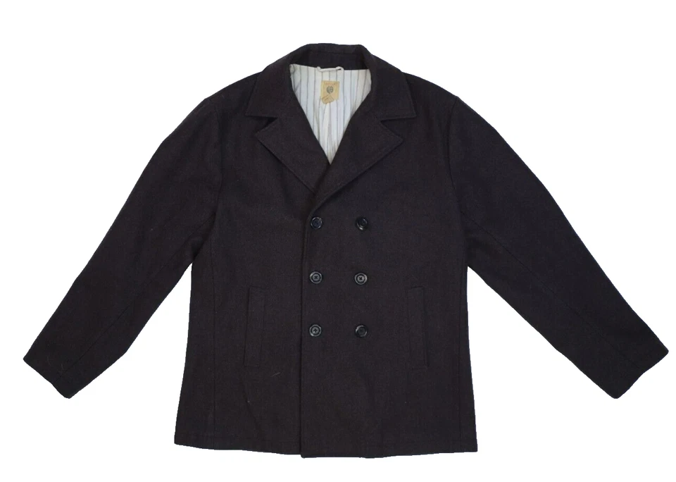 Trevero Brown Wool Notch Lapel Blend Double Breasted Button Up Peacoat Mens XL - Image 1 of 4