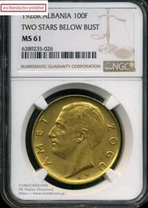 Albania 100 Franga Ari Gold Coin 1926 R NGC MS61 - Picture 1 of 2