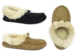 New Ladies' Luxury Moccasin Slipper Shoe Faux Fur with In/outdoor rubber sole - Picture 1 of 7