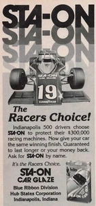 1979 Vintage Print Ad Sta-On The Racers Choice Indianapolis 500 Care Glaze - Picture 1 of 2