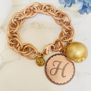 John Wind Sorority Gal Rose Gold Initial Cotton Pearl Bracelet Initial H - Picture 1 of 1