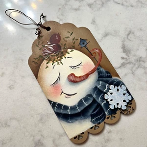 DE COLECCIÓN 2016 PINTADO A MANO FOLK HOMBRE DE NIEVE MADERA 5” ADORNO/COLGADOR COPO DE NIEVE - Imagen 1 de 2