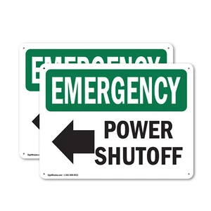 (2 Pack) Power Shutoff [Left Arrow] With Symbol OSHA Emergency Sign Decal Metal - Picture 1 of 21