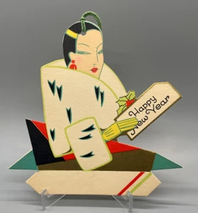 Vintage Art Deco Bridge Tally Place Card, Flapper di Capodanno, Gibson anni '20 - Foto 1 di 3