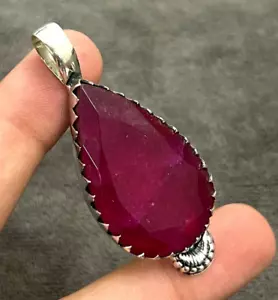 Ruby (Lab-Created) Gemstone Handmade 925 Sterling Silver Jewelry Pendant - Picture 1 of 10