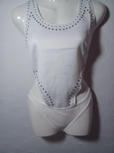 "TRAJE CORPORAL ""M (8-10)" ""L (12-14)" Blanco Tachonado Corredor Espalda Corte Alto Body - Imagen 1 de 2